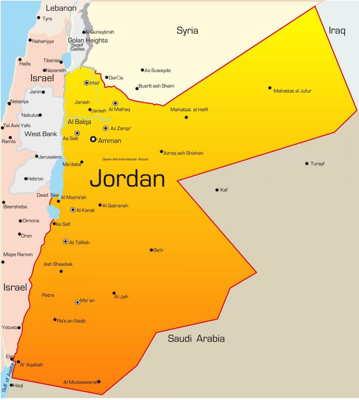 kaart Jordaania lähis-ida